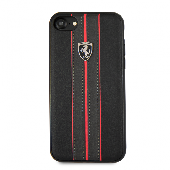 Ferrari iPhone 8 & iPhone 7, Leather Hard Case - Black Ferrari logo