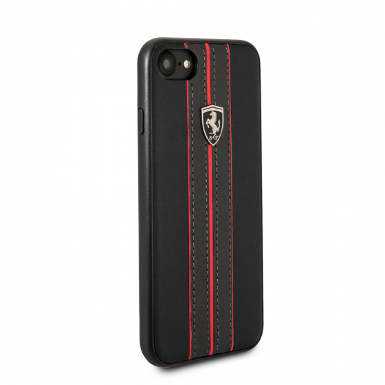 Ferrari iPhone 8 & iPhone 7, Leather Hard Case - Black Ferrari logo