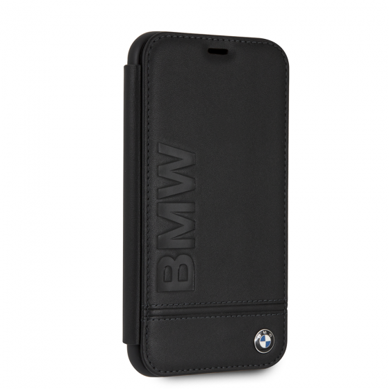 BMW iPhone XR Black Genuine Leather Hard booktype Case