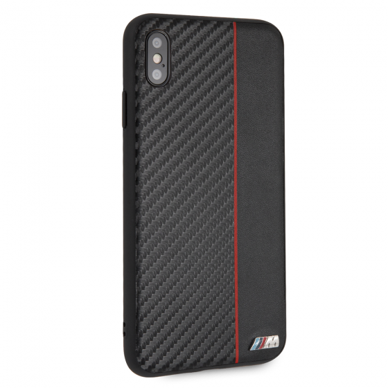 BMW iPhone XS Max Red Stripe/ PU Carbon Fiber Hard Case